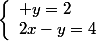 \left\{\begin{array}x +y=2 \\ 2x-y=4 \end{array} \right.